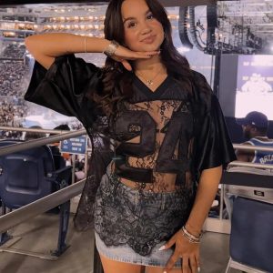 Sporty Chic Lace V-Neck 24 Graphic Jersey Top