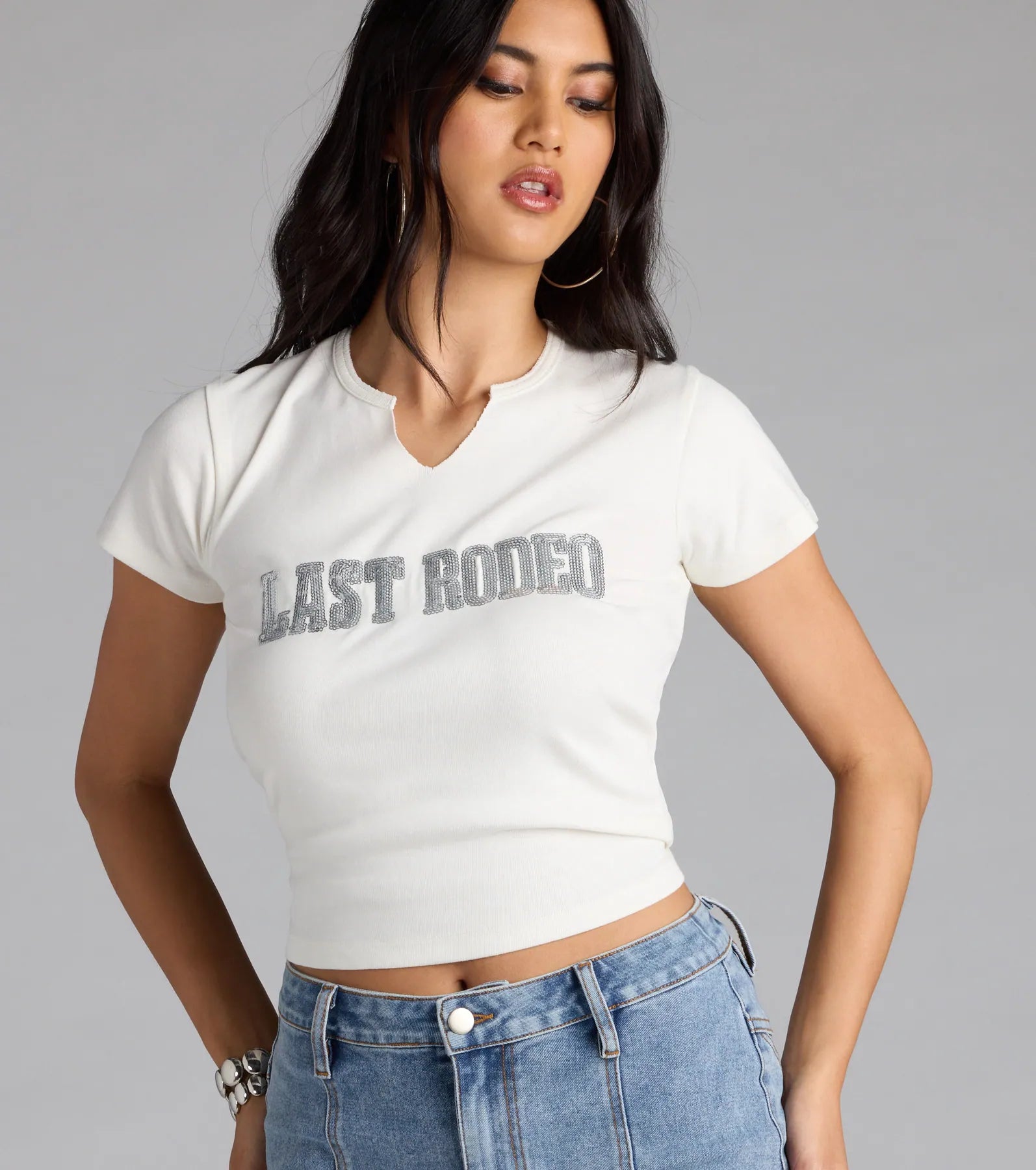 Sequin Last Rodeo Bridal Crop Tee - Image 4
