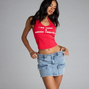 Yoga And Tequila Graphic Halter Top