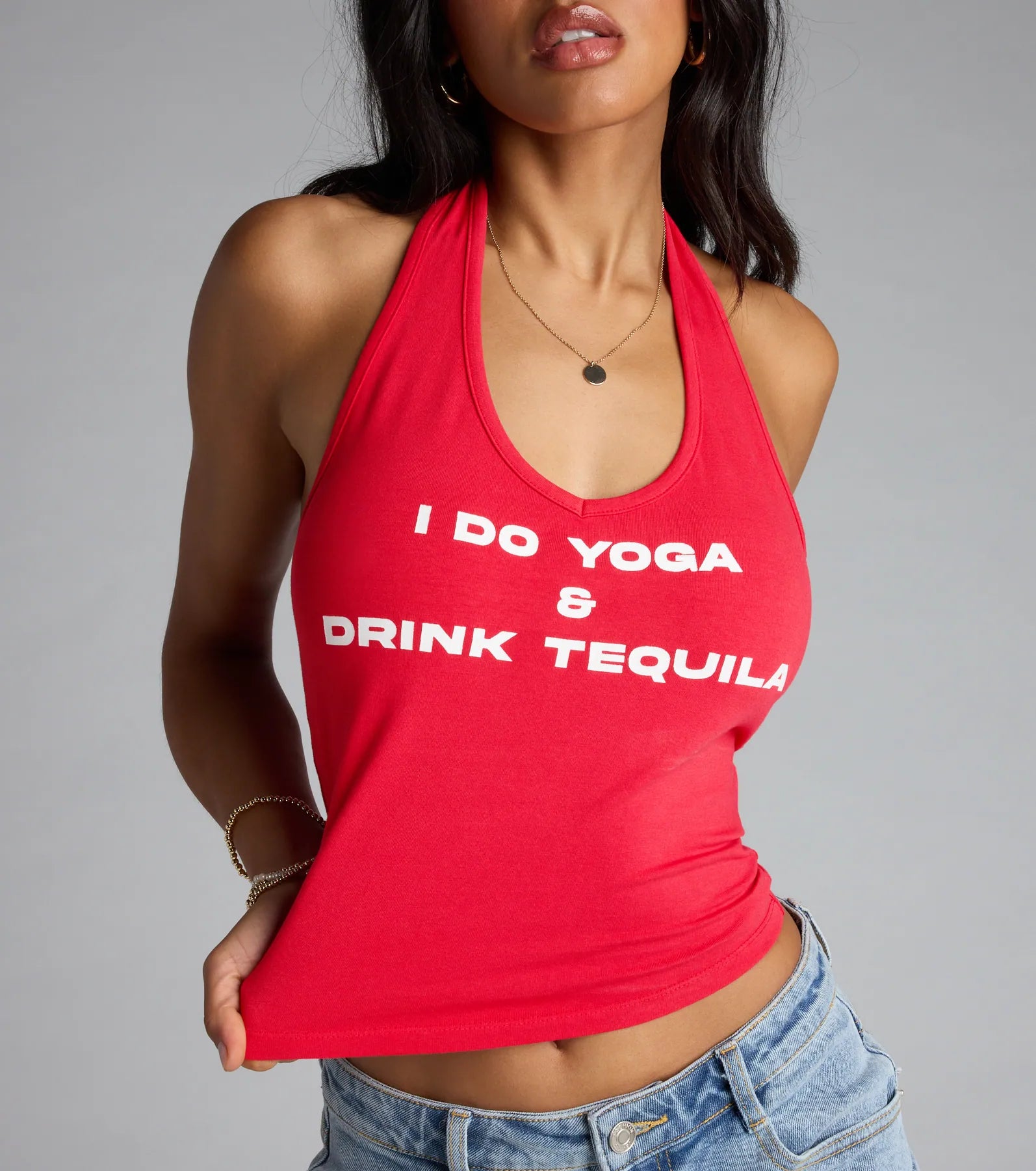 Yoga And Tequila Graphic Halter Top - Image 4