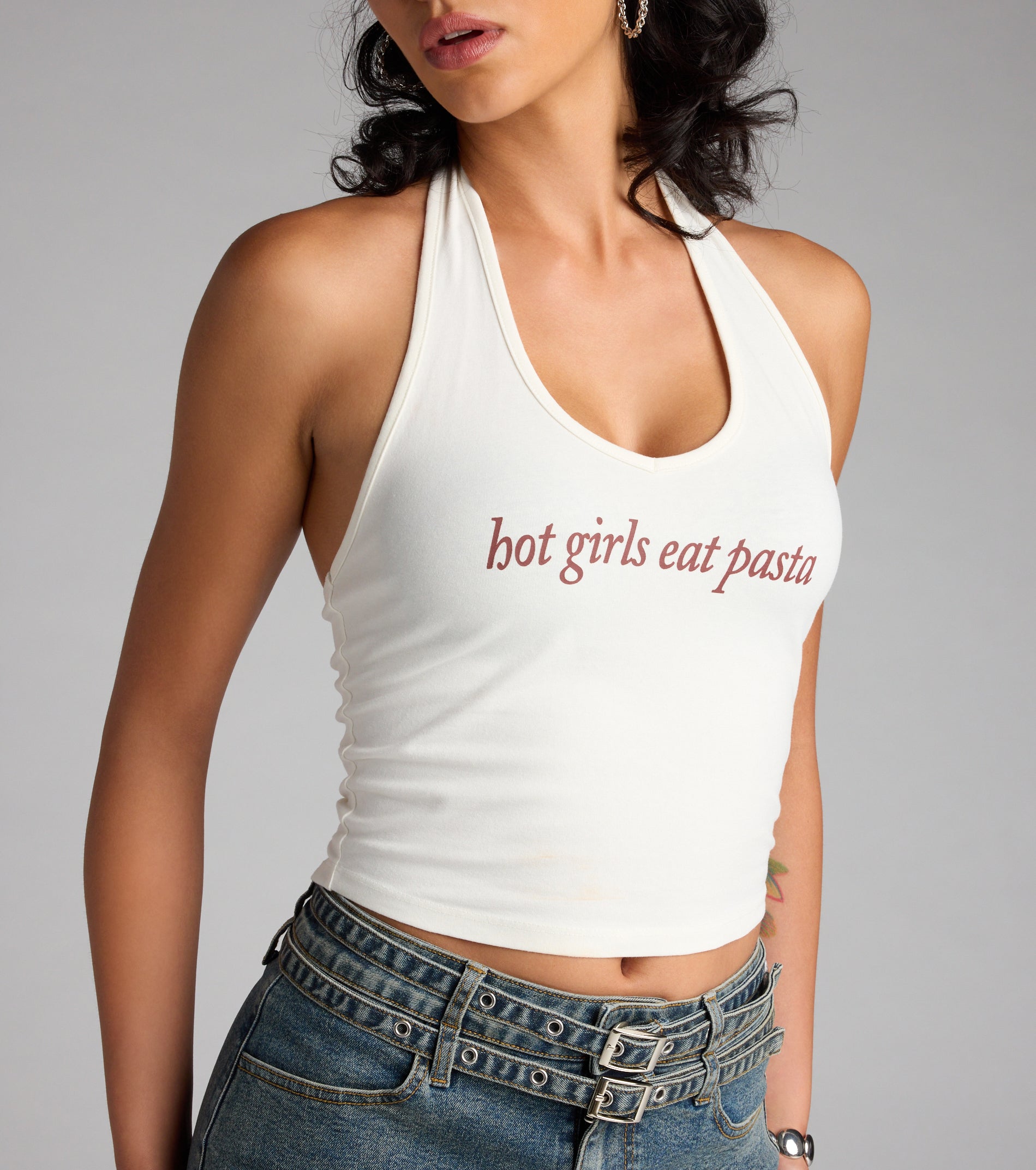 Hot Girls Eat Pasta Graphic Crop Top - Image 5