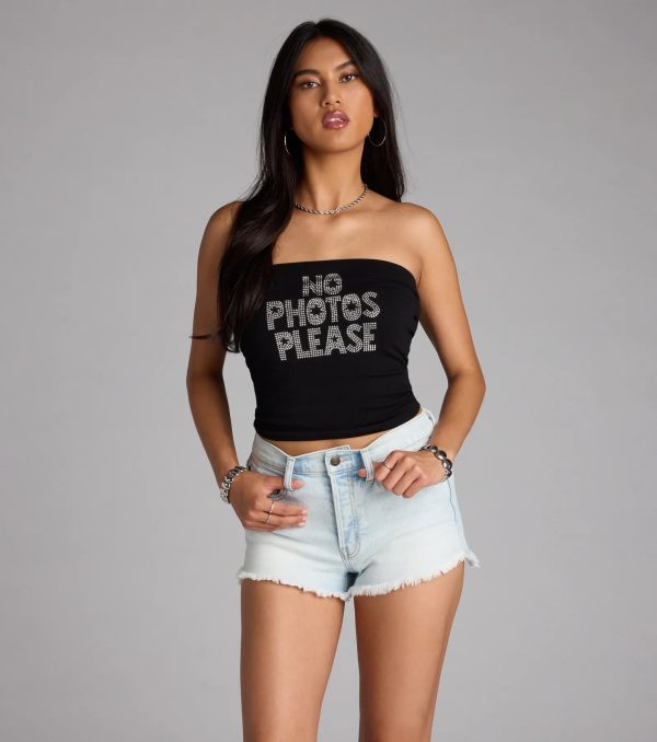 Rhinestone No Photos Please Tube Top - Image 5