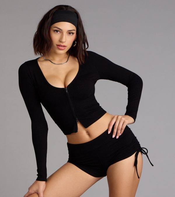Everyday Long Sleeve Zip-Up Crop Top - Image 5
