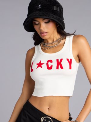 Lucky Star Graphic Crop Tank Top