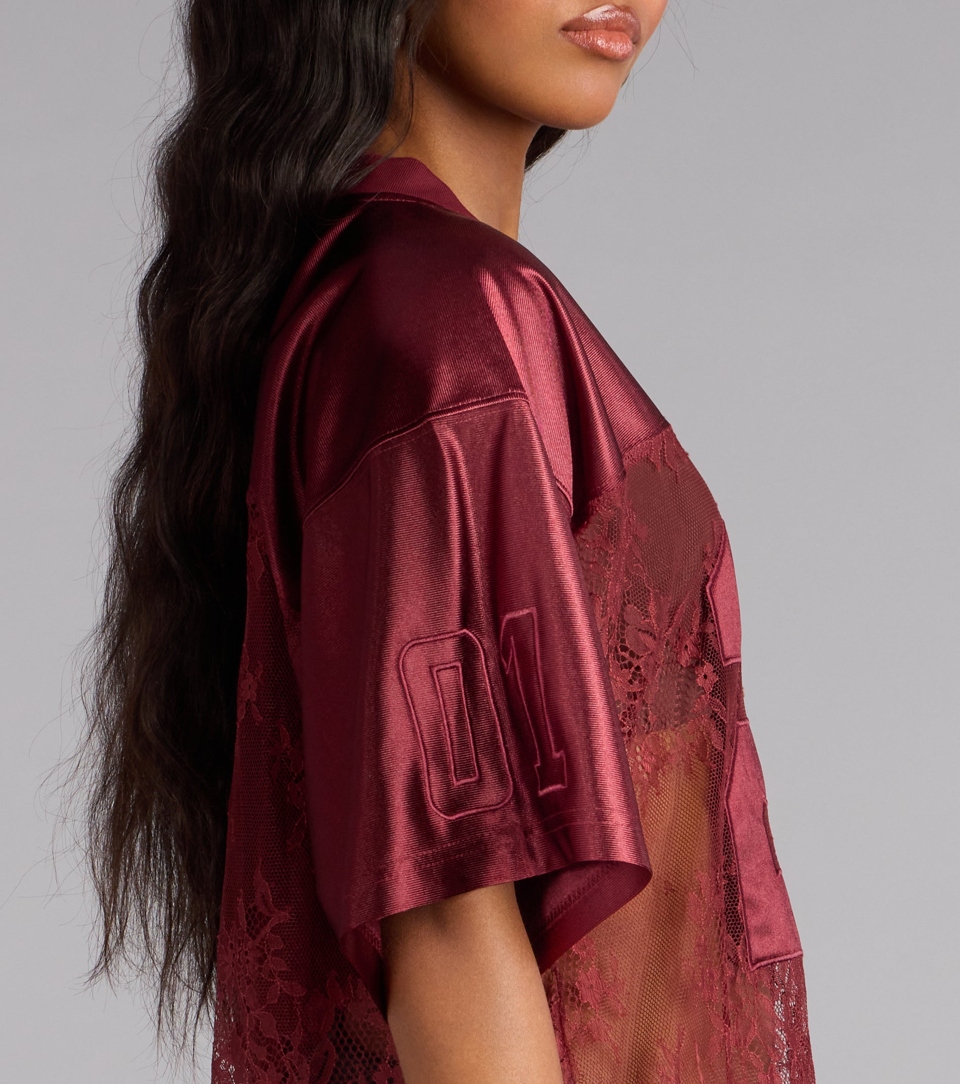 Sporty Chic Lace V-Neck 24 Graphic Jersey Top - Image 10