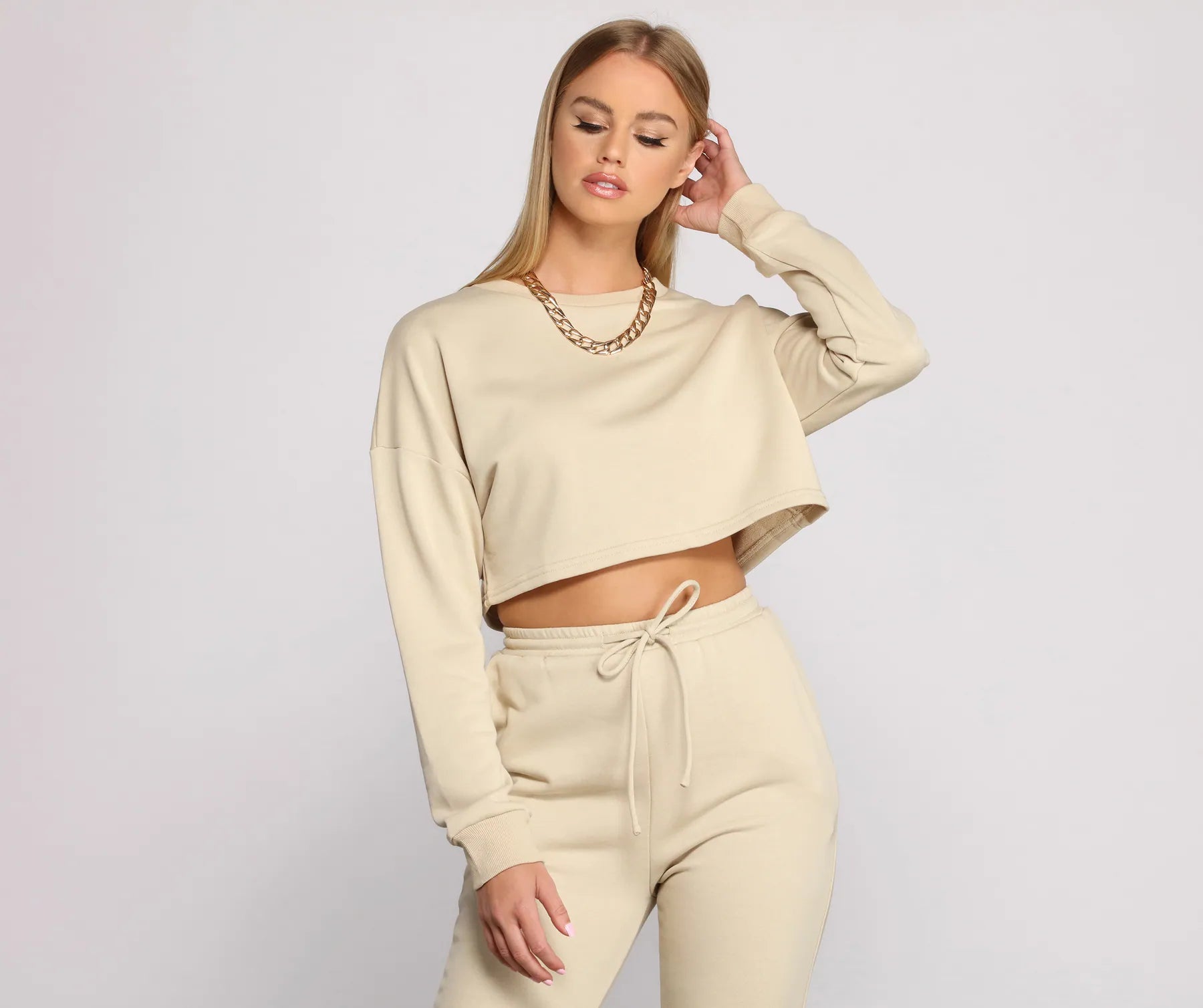 Cozy French Terry Knit Crop Top - Image 13