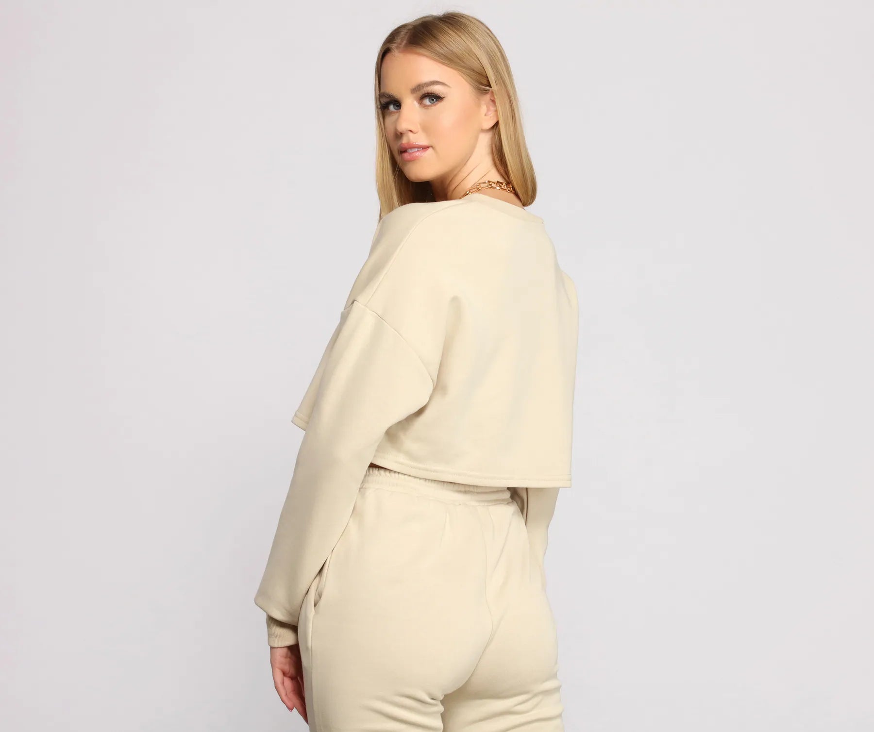 Cozy French Terry Knit Crop Top - Image 14
