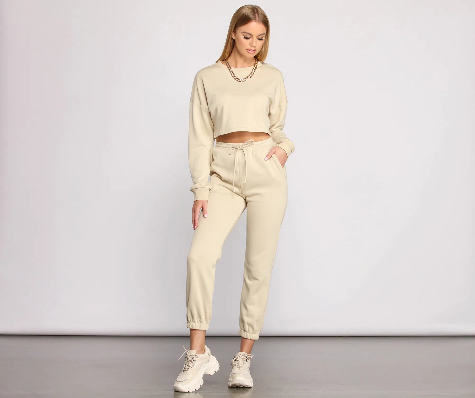 Cozy French Terry Knit Crop Top - Image 16