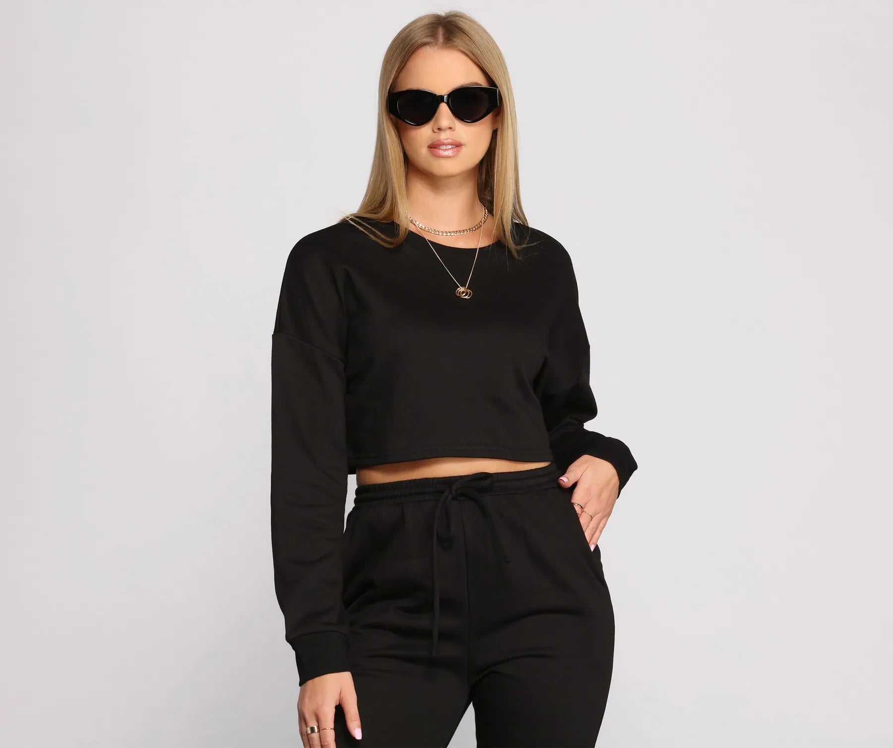 Cozy French Terry Knit Crop Top - Image 12