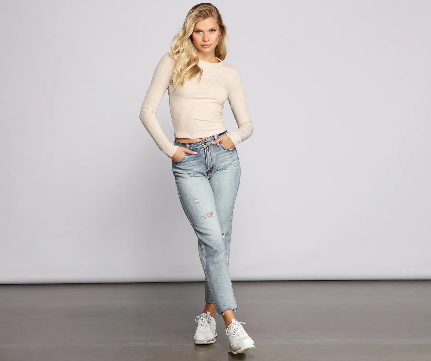 Basic Ribbed Knit Long Sleeve Top - Image 4