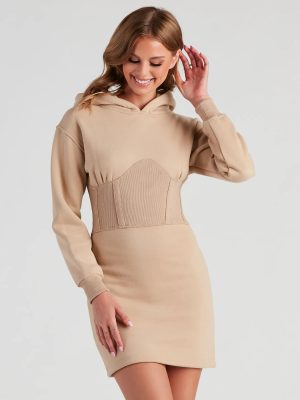 Keeping Knit Casual Hoodie Mini Dress