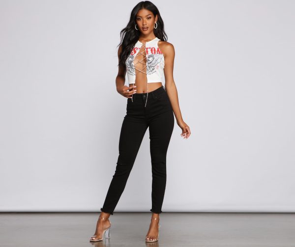 Rock N'Glam Rhinestone Lace-Up Crop Top - Image 2