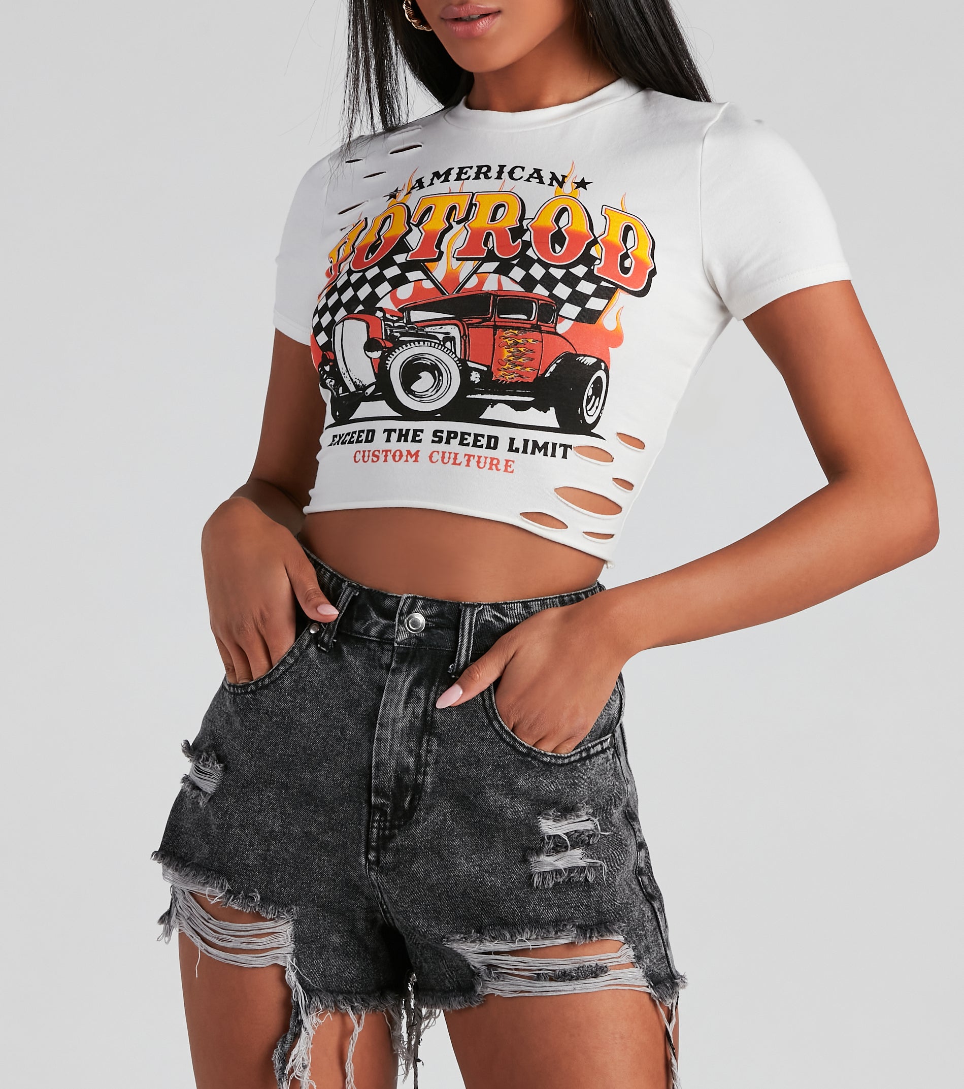 Destructed Hotrod Graphic Cropped Tee - Image 2