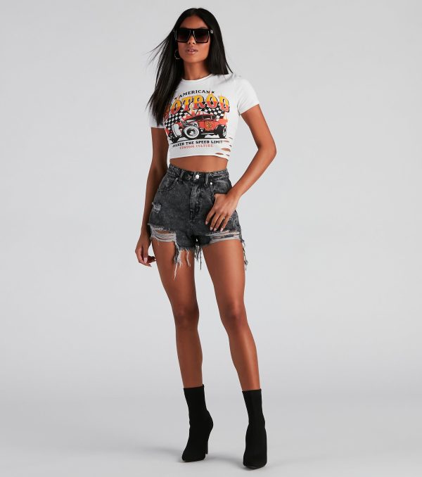 Destructed Hotrod Graphic Cropped Tee - Image 3