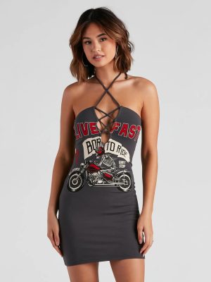 Live Fast Graphic Halter Tunic