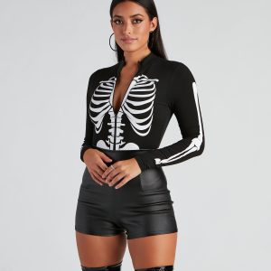 Sultry Skeleton Mock Neck Bodysuit