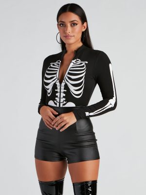 Sultry Skeleton Mock Neck Bodysuit