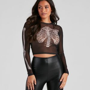 Sultry Skeleton Mesh Crop Top