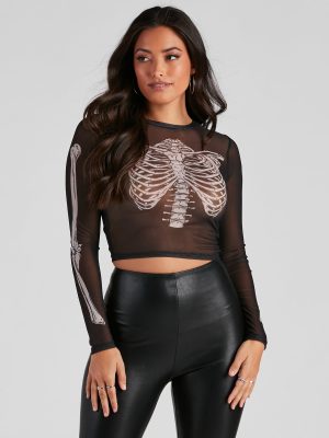 Sultry Skeleton Mesh Crop Top