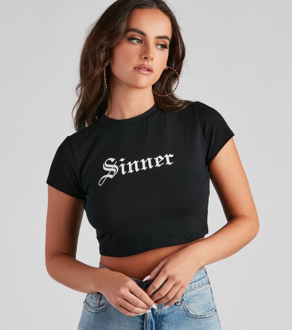 Sinner Graphic Halloween Crop Top - Image 2