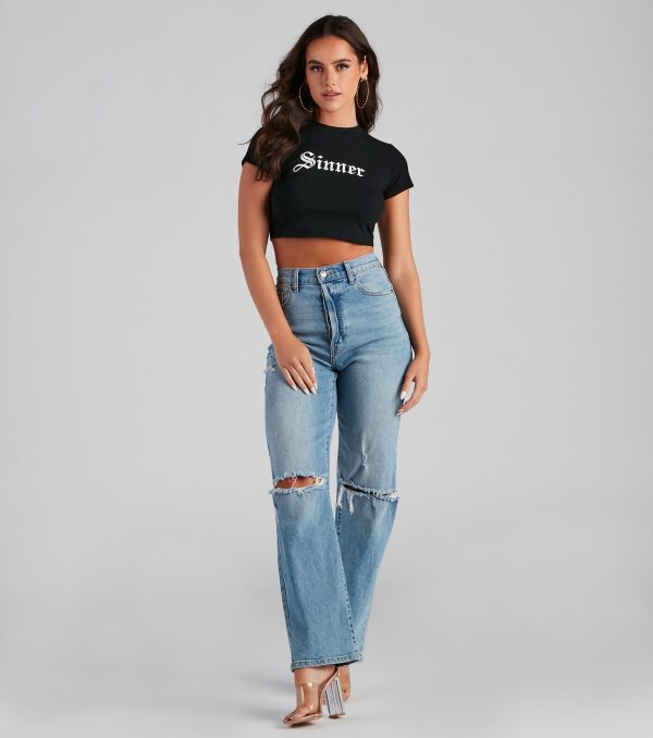 Sinner Graphic Halloween Crop Top - Image 4