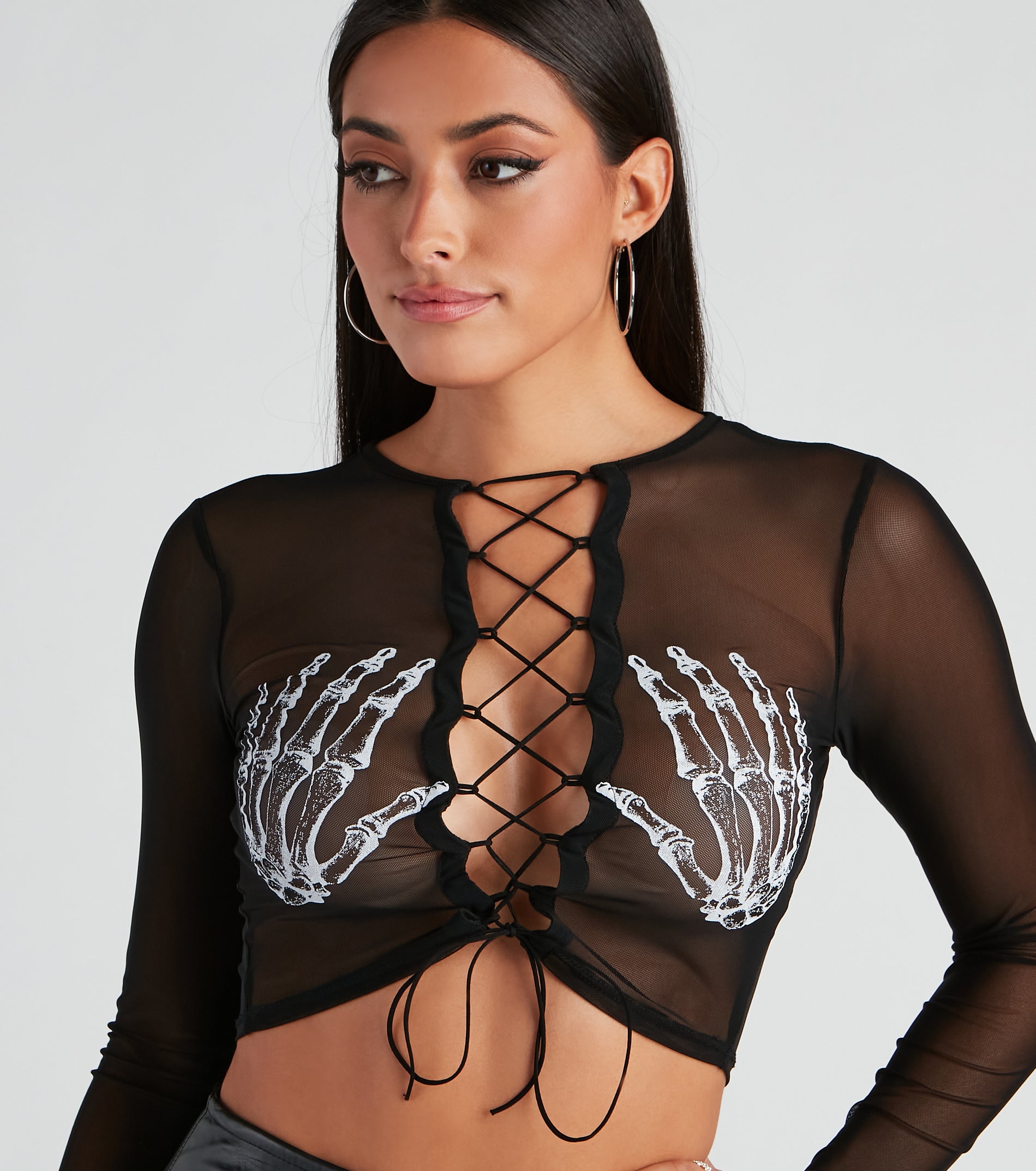 Sultry Skeleton Lace-Up Crop Top - Image 4