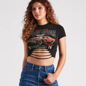 Start Your Engines Slash Graphic Crop Tee