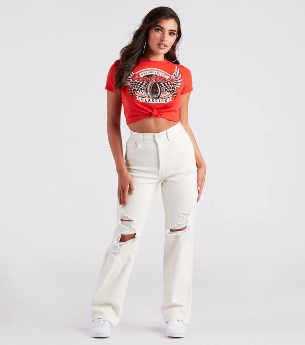 Moto Babe Graphic Knot Tie Crop Tee - Image 3