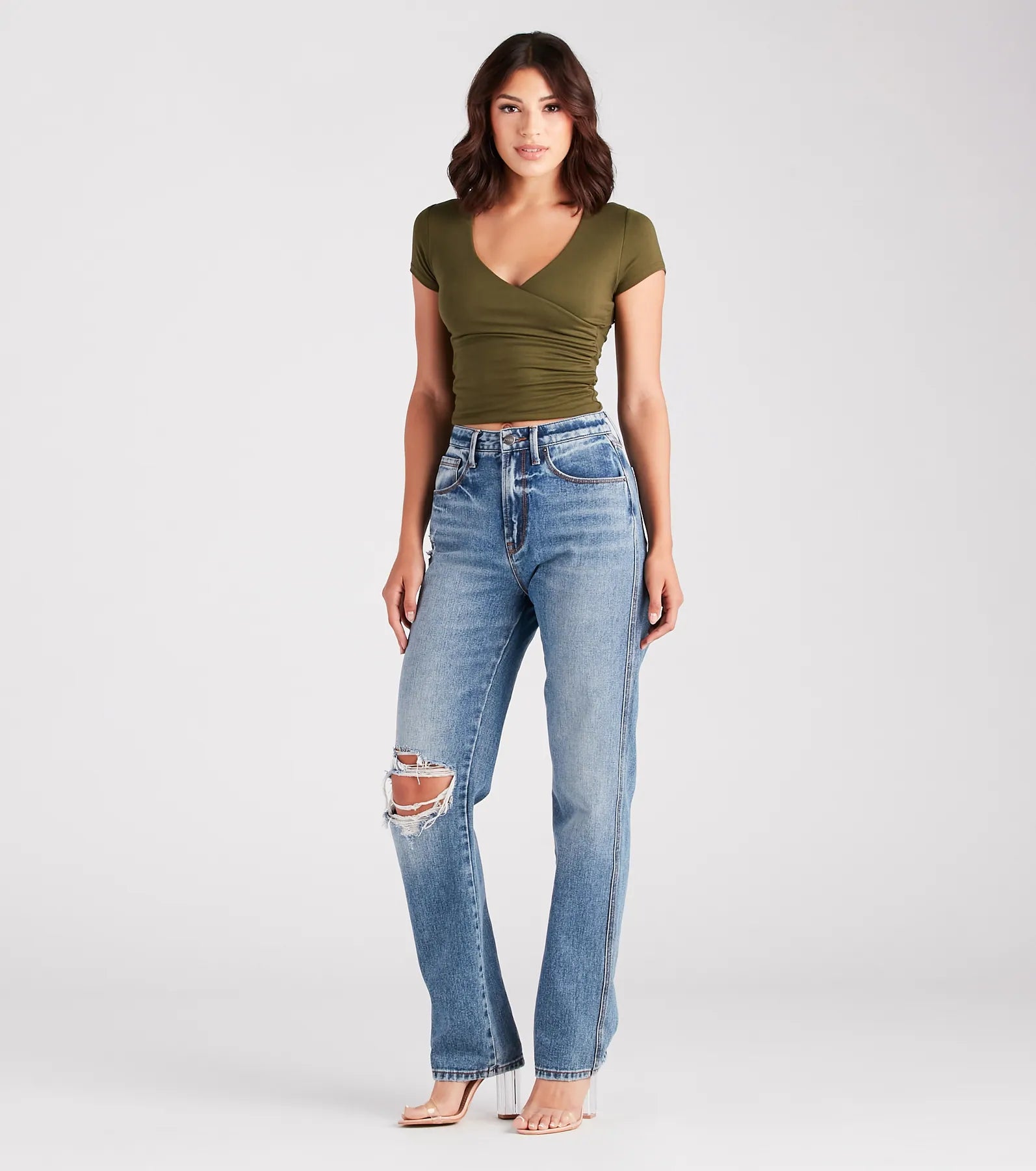 New Level Short Sleeve Wrap-Front Top - Image 2