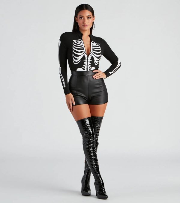 Sultry Skeleton Halloween Mock Neck Bodysuit - Image 3