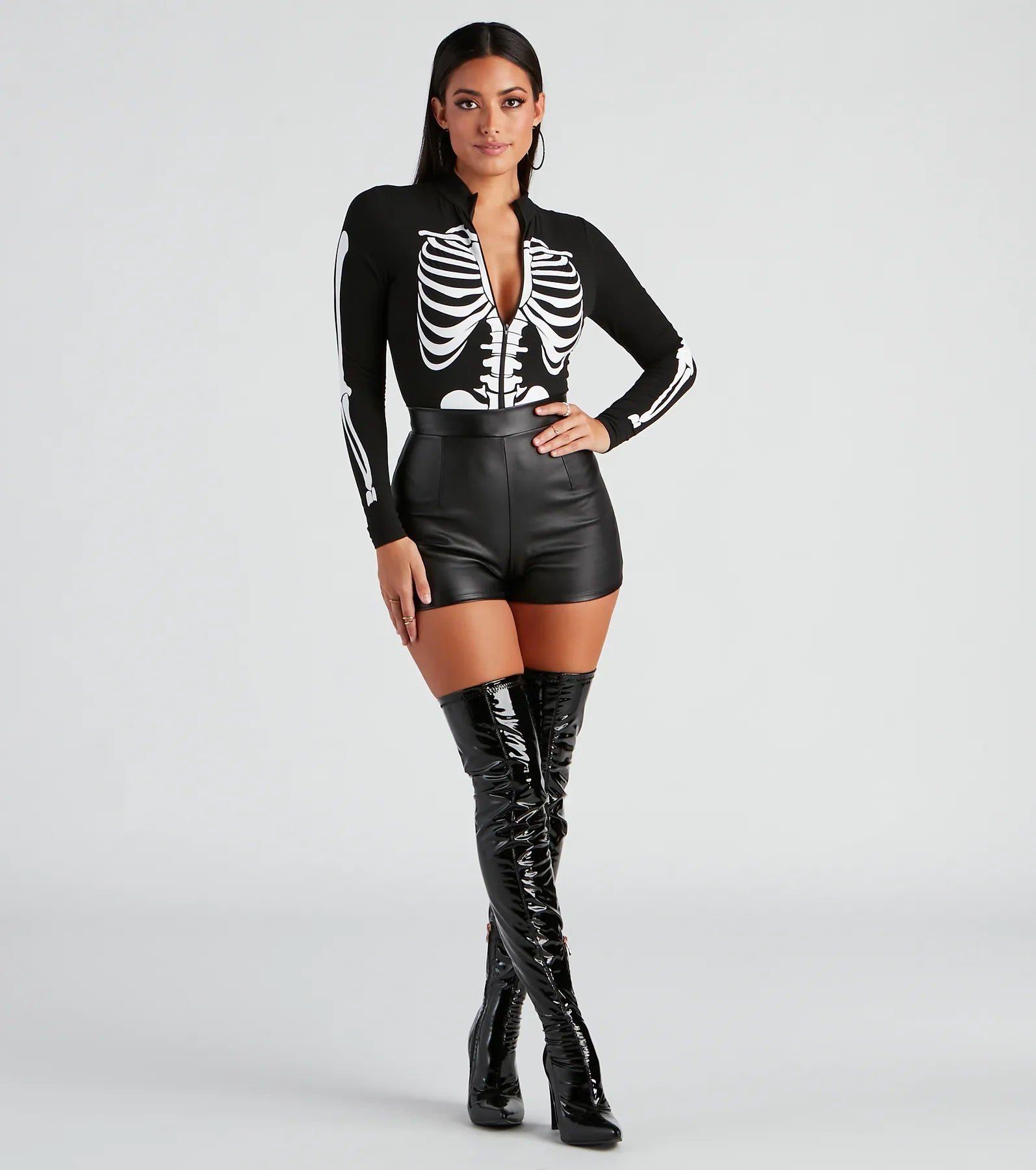 Sultry Skeleton Halloween Mock Neck Bodysuit - Image 3