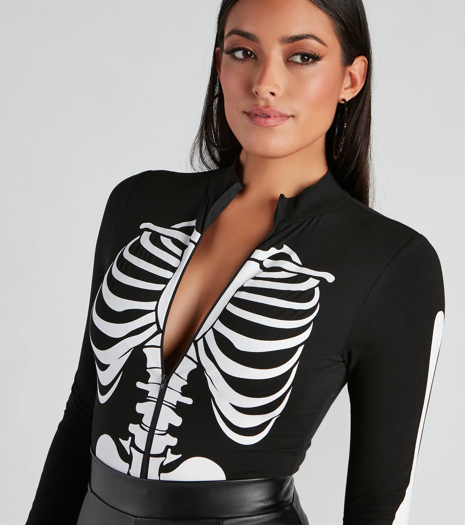 Sultry Skeleton Halloween Mock Neck Bodysuit - Image 4