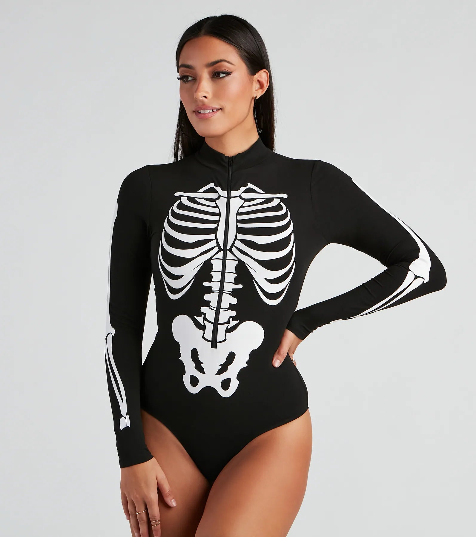 Sultry Skeleton Halloween Mock Neck Bodysuit - Image 5