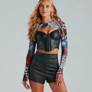 Racer Babe Printed Mesh Long Sleeve Topper
