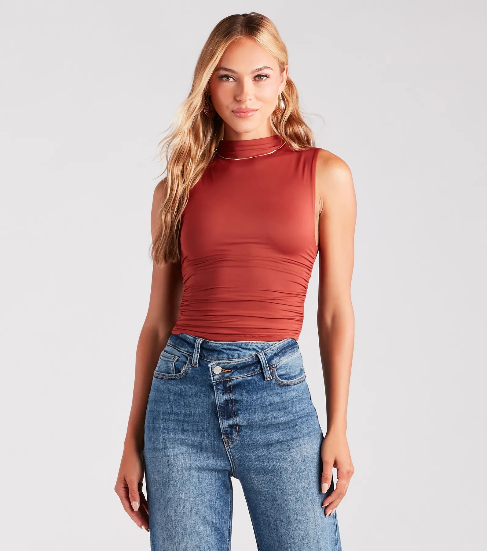 Smooth Silhouette Mock Neck Top - Image 9