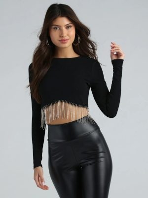 Glam Experince Rhinestone Fringe Crop Top