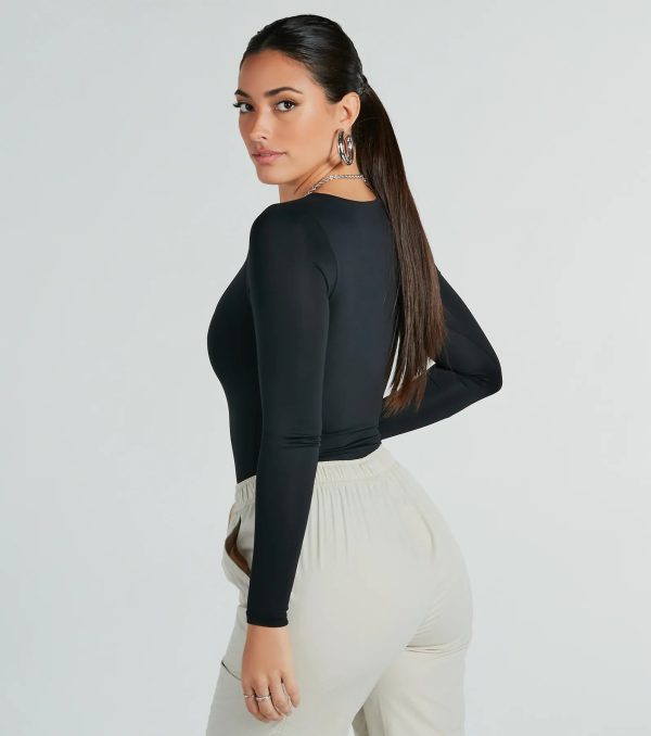 Smooth Silhouette V-Neck Long Sleeve Bodysuit - Image 7