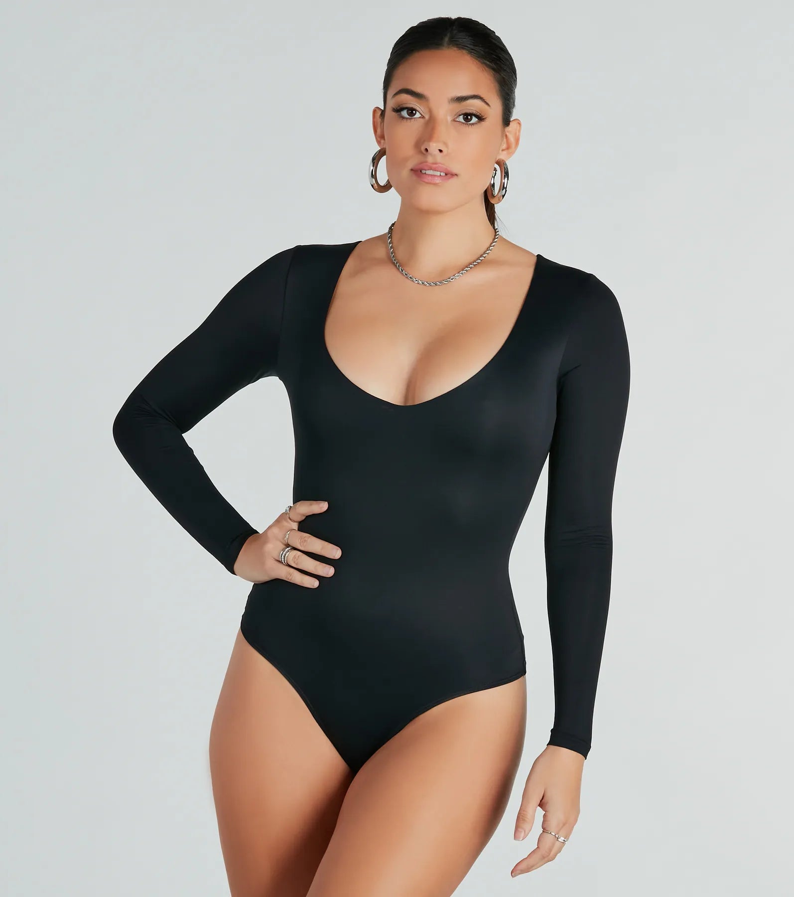 Smooth Silhouette V-Neck Long Sleeve Bodysuit - Image 10