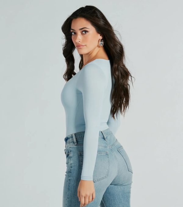 Smooth Silhouette V-Neck Long Sleeve Bodysuit - Image 2