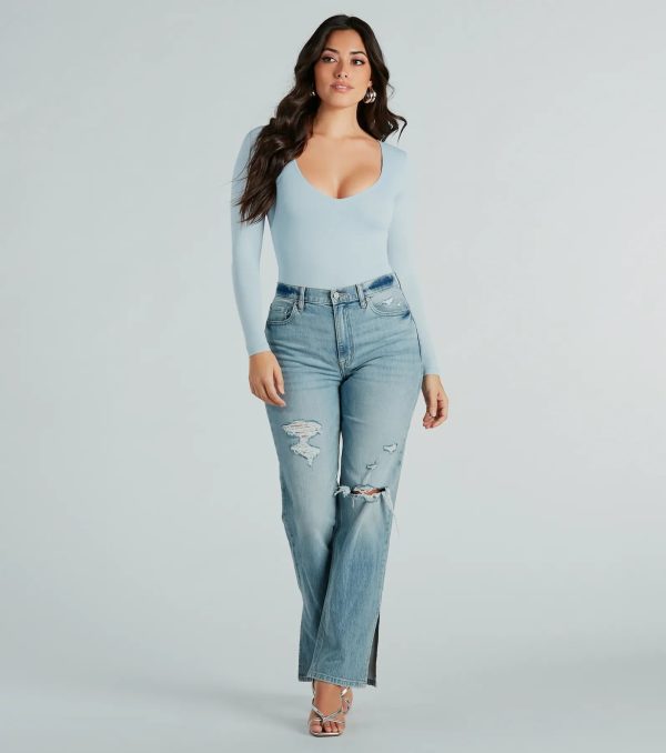 Smooth Silhouette V-Neck Long Sleeve Bodysuit - Image 3