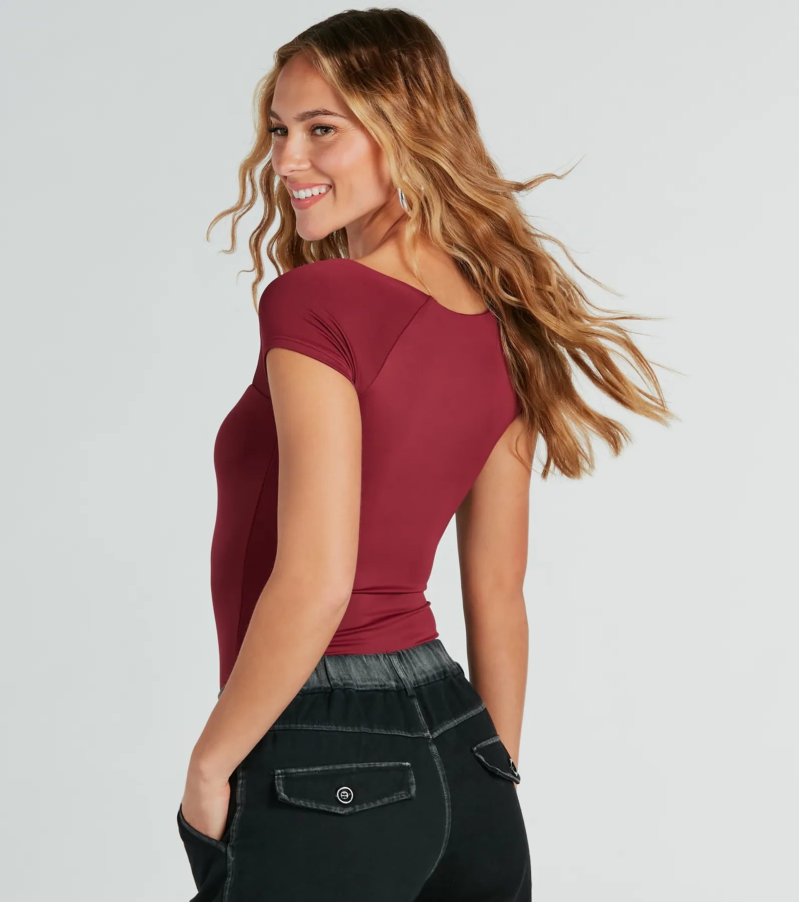 Smooth Silhouette Short Sleeve Bodysuit - Image 2