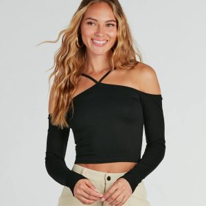 Trendy Perfection Halter Off-The-Shoulder Top