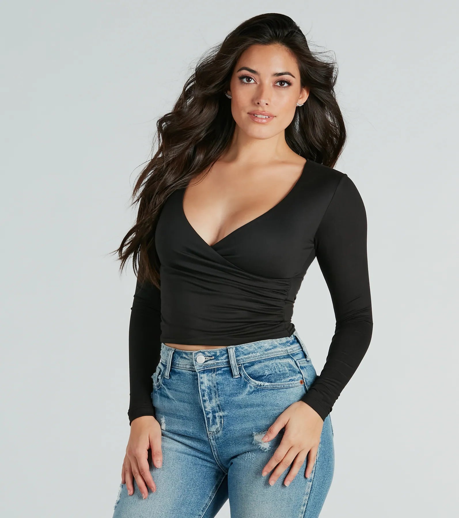 Instant Sensation Surplice Long Sleeve Crop Top - Image 5