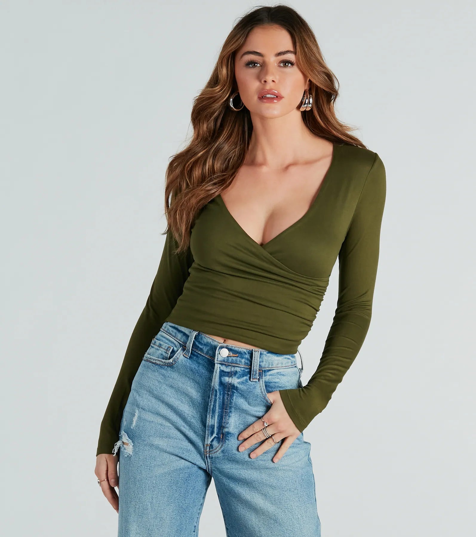 Instant Sensation Surplice Long Sleeve Crop Top - Image 9