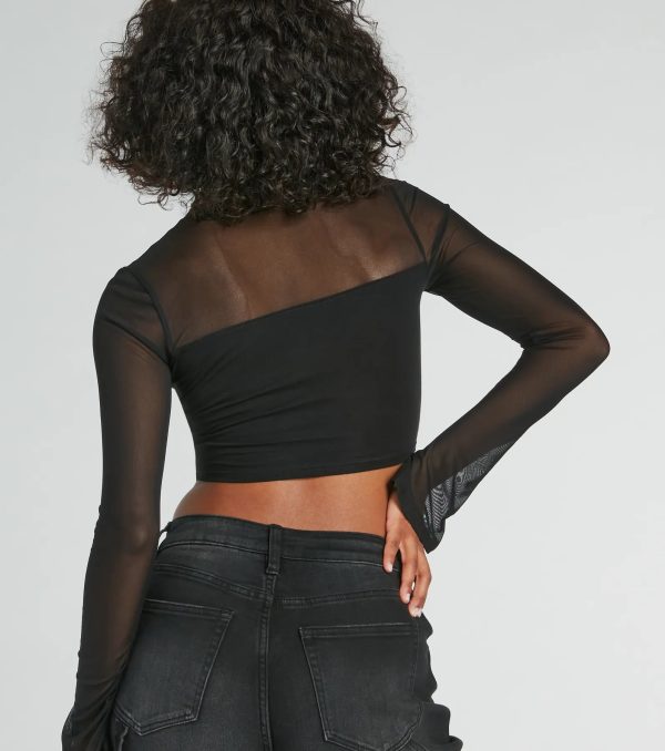 Vintage Lace-Up Mesh Graphic Crop Top - Image 2