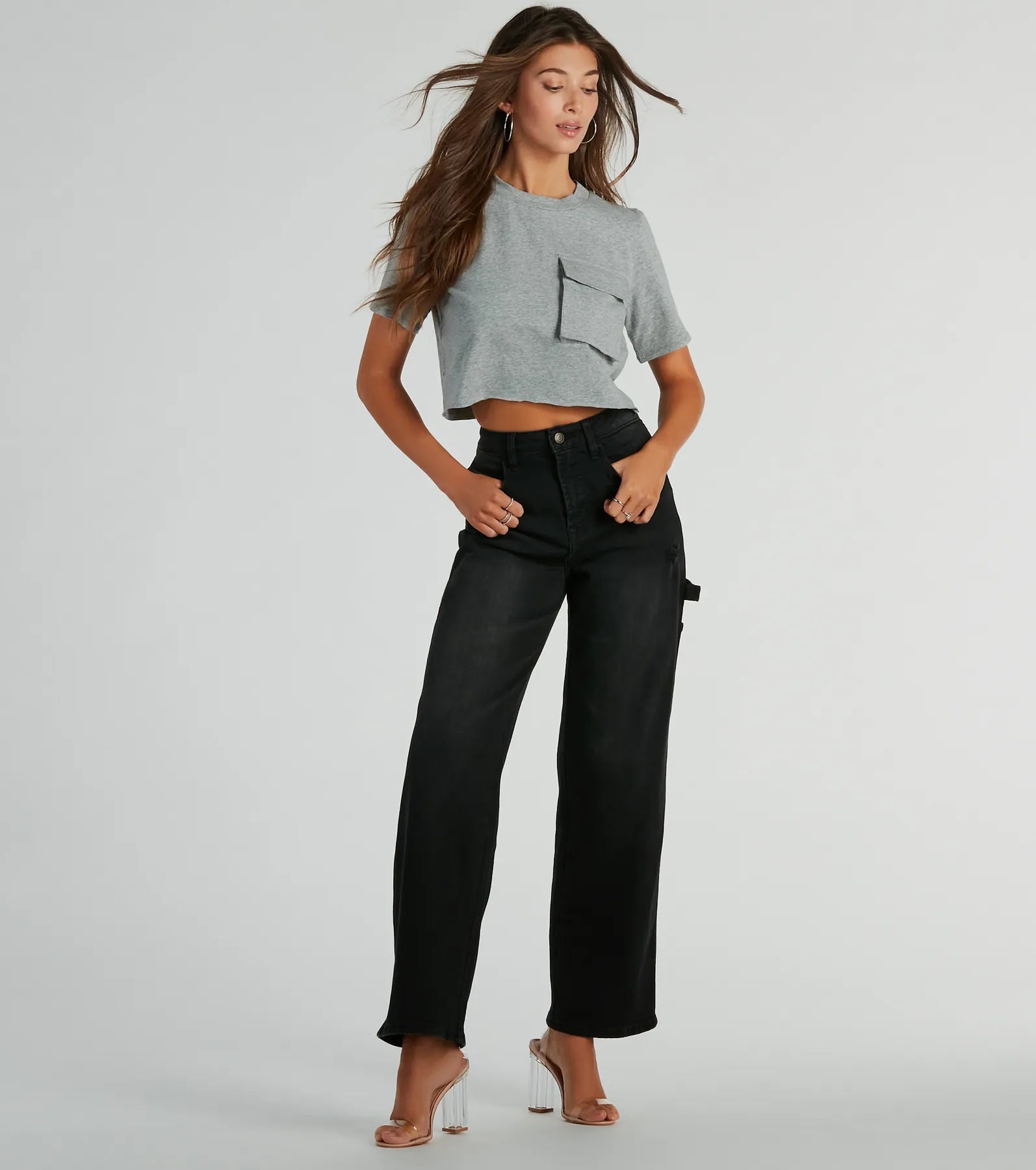 Elevated Pocket Detail Short Sleeve Cropped Tee - Image 3