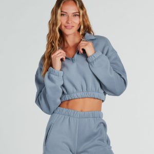 Weekend Loading Half Zip Fleece Crop Sweatshirt