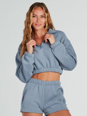 Weekend Loading Half Zip Fleece Crop Sweatshirt
