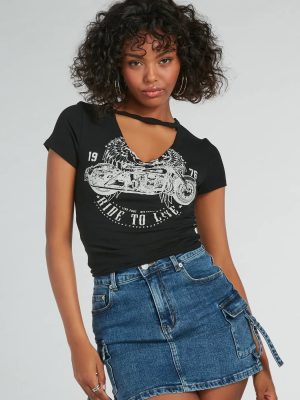 Moto Babe Cutout Knit Graphic Tee
