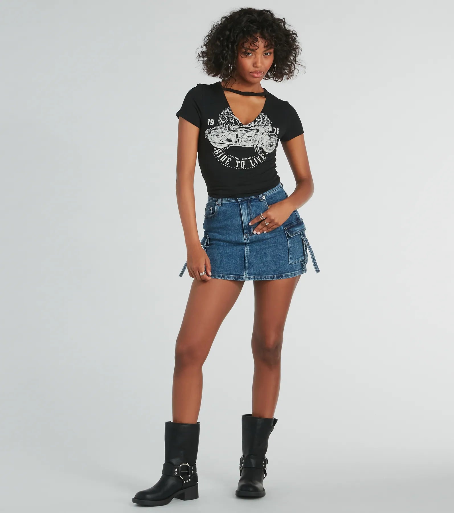 Moto Babe Cutout Knit Graphic Tee - Image 3
